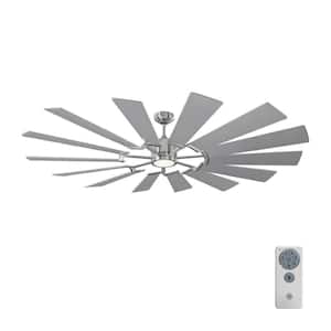 Prairie 72 in. LED Indoor/Outdoor Brushed Steel Ceiling Fan with Dual Washed Oak or Silver Blades, Light Kit and Remote
