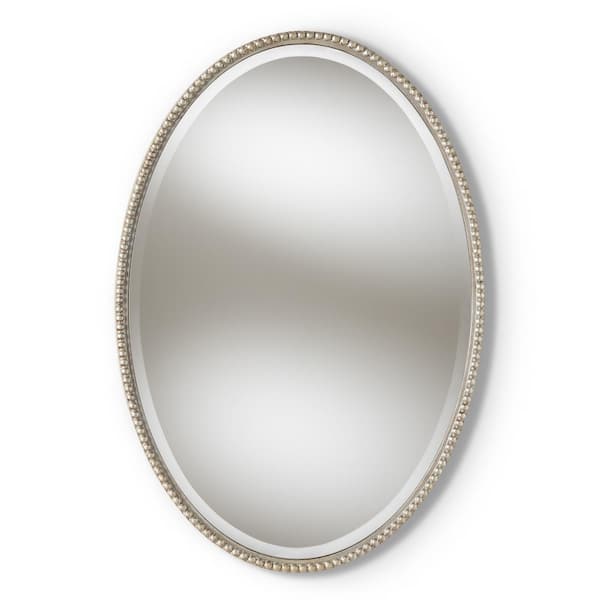Baxton Studio Medium Oval Antique Silver Contemporary Mirror (35 in. H x 24 in. W)