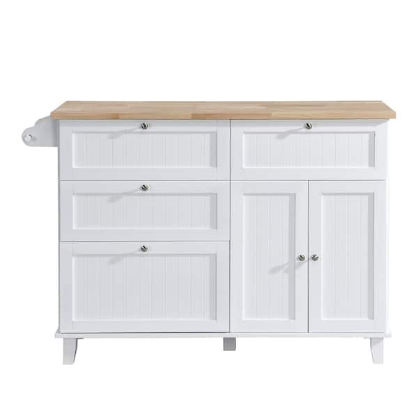 White Wood 50.3 in. Kitchen Island Set with Drop Leaf and 2