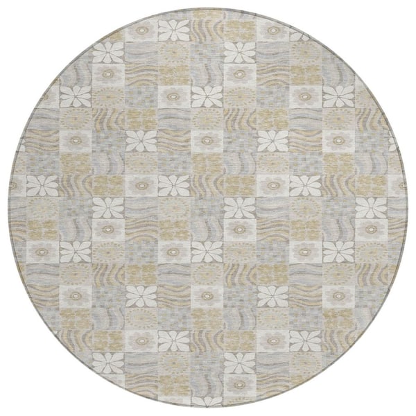 Chantille Machine Washable Indoor/Outdoor Abstract ACN2922 Ivory 8 ft. x 8 ft. Round Rug