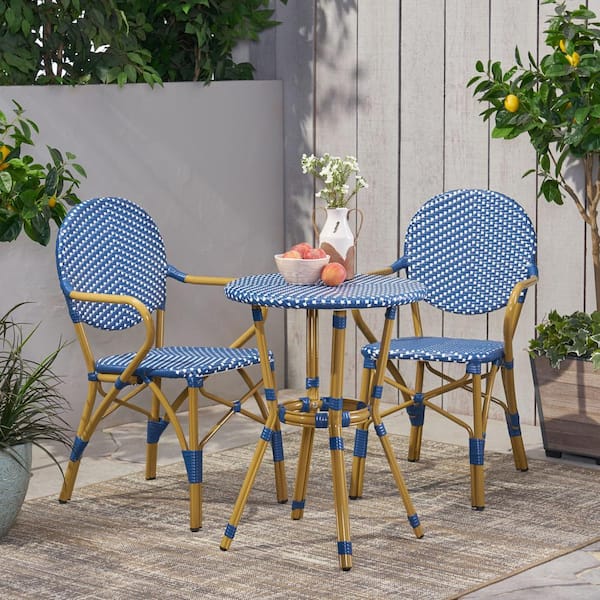Cesicia Blue 3-Piece Wicker and Aluminum Outdoor Bistro Set