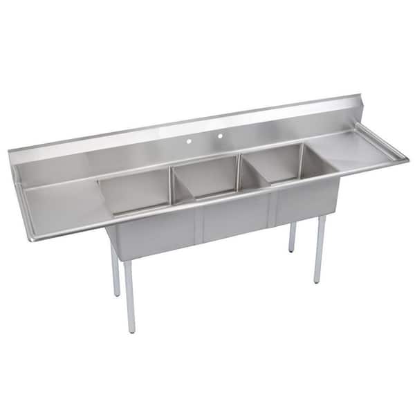 Dependabilt 90 in. Freestanding Stainless Steel 3 Compartments Commercial Sink with Drainboard
