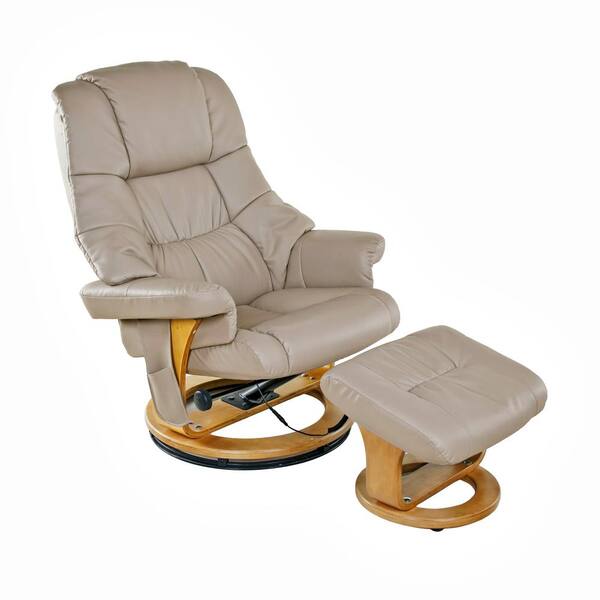 Relaxzen Beige 8-Motor Massage Recliner with Heat and Ottoman