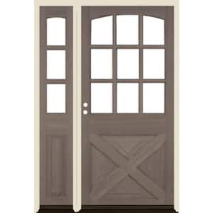 50 in. x 80 in. Farmhouse X Panel RH 1/2 Lite Clear Glass Grey Stain Douglas Fir Prehung Front Door with LSL