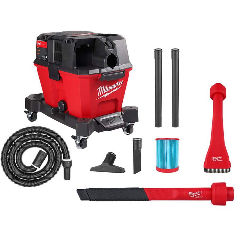 Milwaukee M18 FUEL 6 Gal. Cordless Wet/Dry Shop Vacuum W/Filter, Hose and AIR-TIP 1-1/4 in. - 2-1/2 in. Flex Crevice and Brush Kit, Reds / Pinks