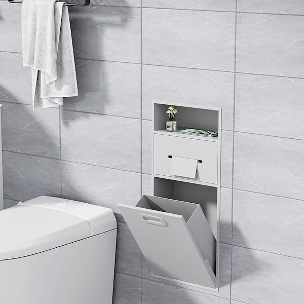 12 in. W x 26 in. H x 5.5 in. D Recessed Toilet Paper Holder Shower Niche, Built-in Trash Can Rack in White