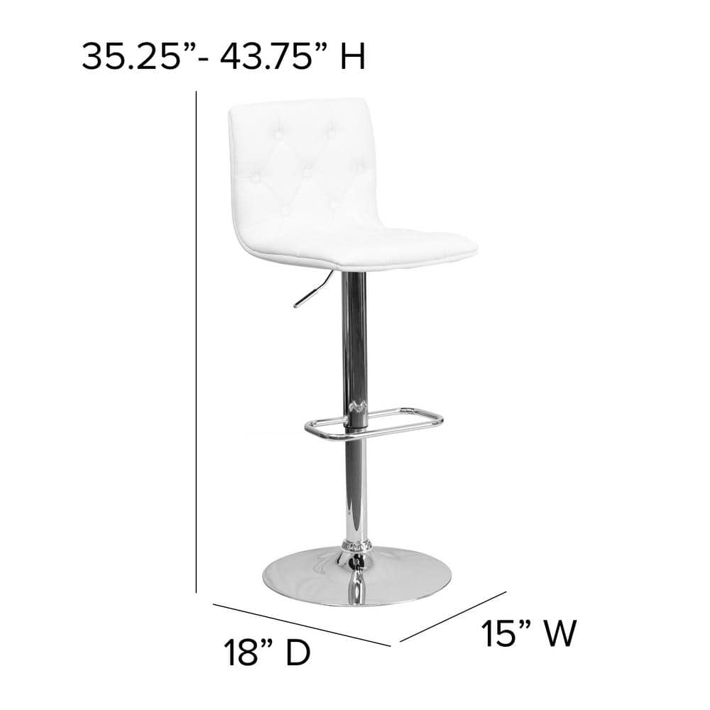 Contemporary Swivel Adjustable Barstool in White Vinyl and Chrome