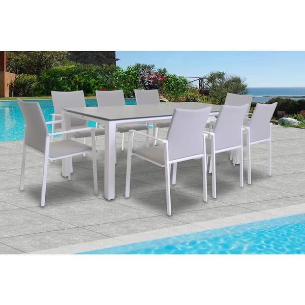 Unbranded Sense White 9-Piece Aluminum Outdoor Dining Set with Sling Set in Mouse Grey