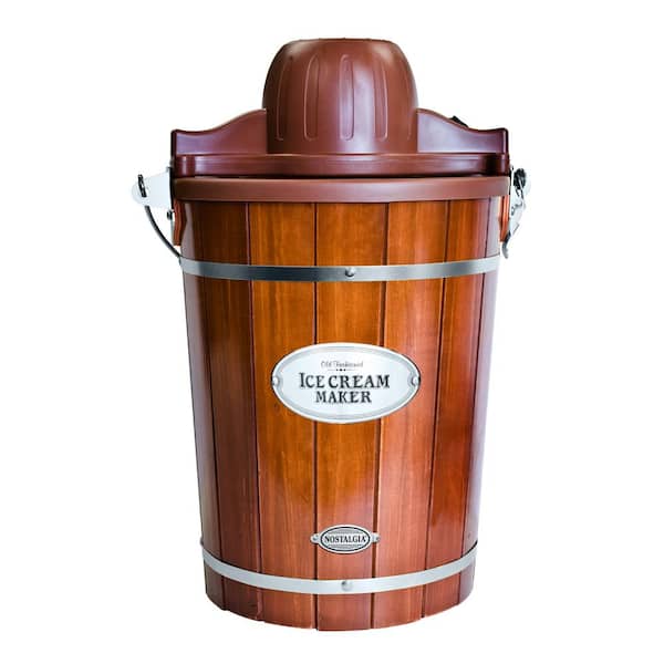 Nostalgia 6 qt Ice Cream Maker with Wood Bucket, Brown
