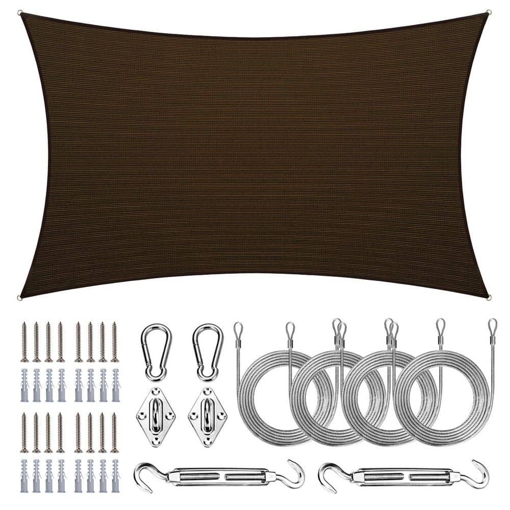 10 ft. x 16 ft. Rectangle Sun Shade Sail with Hardware Kit and Rope-Brown price history on PriceWatchPro