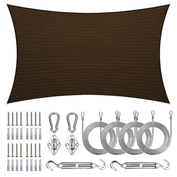 12 ft. x 20 ft. Rectangle Sun Shade Sail with Hardware Kit and Rope-Brown