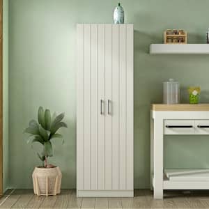 Rayborn Small Wood Kitchen Pantry with 2 Doors and 4 Shelves, Ivory