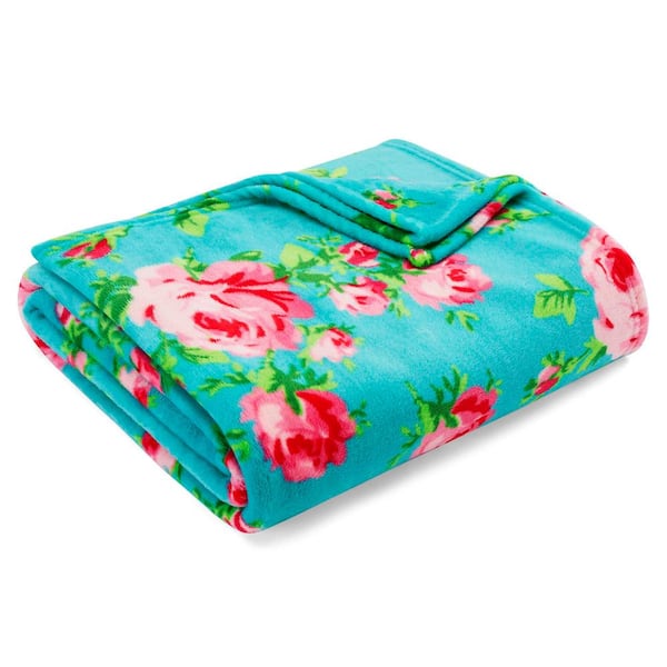 BETSEY JOHNSON Bouquet Day 1-Piece Blue Ultra Soft Plush Microfiber Twin Blanket