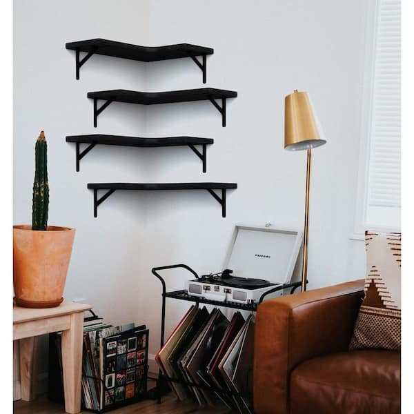 15.6 in. W x 11.8 in. D Black Corner Floating Shelves Decorative Wall Shelf Set of 6