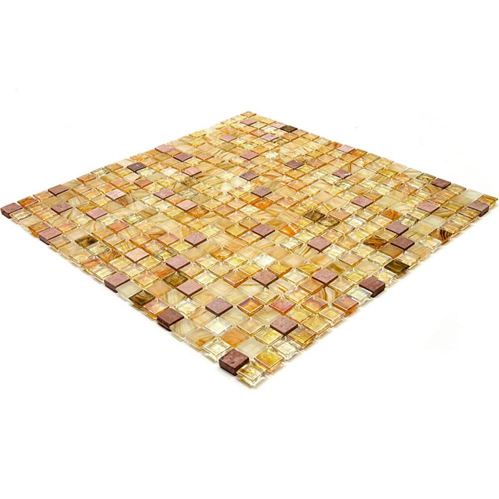Mingles 11.6" Beige and Pearl Glass Mosaic Tile
