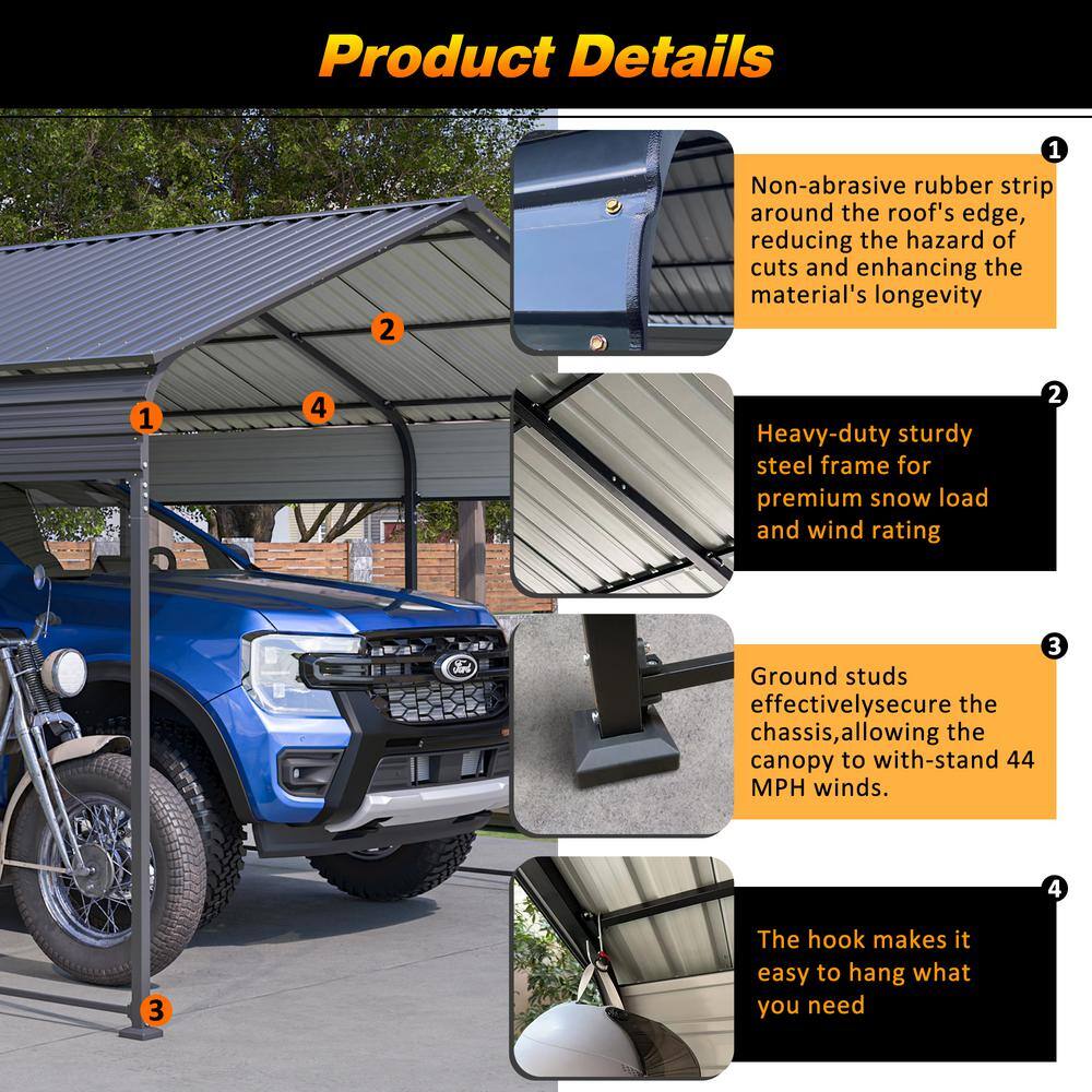 12' x 20' Gray Metal Carport with Galvanized Steel Roof