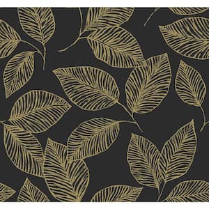 Stylized Foliage Metallic Black & Gold Paper Non - Pasted Paste Sheet Wet Removable Wallpaper Roll (Cover 60.75 sq. ft.)