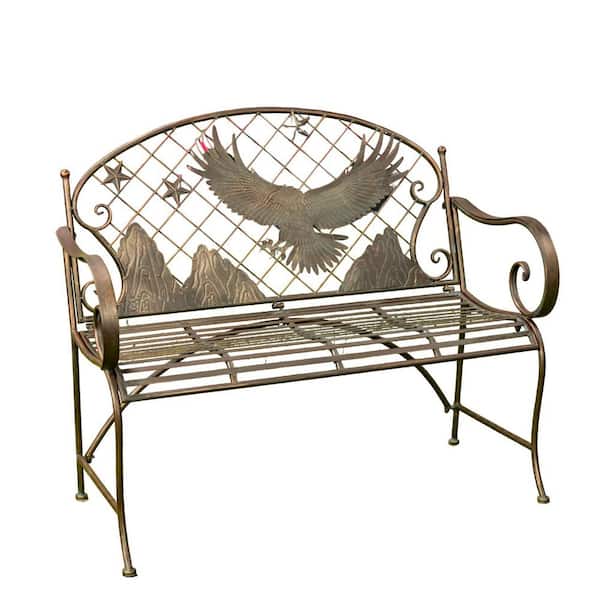 Zaer Ltd. International 43.7 in. W 2-Seater Antique Bronze Metal Outdoor Bench Klamath