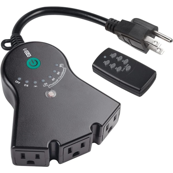 15Amp Chronologic 480 min. Outdoor Dusk to Dawn Light Sensor with 100 ft. Range Remote Control & 3 Grounded in Black