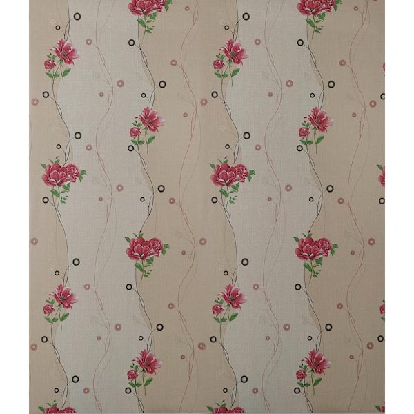 Dundee Deco Flowers on Vine Beige, Sepia, Pink Vinyl Strippable Roll (Covers 26.6 sq. ft.)