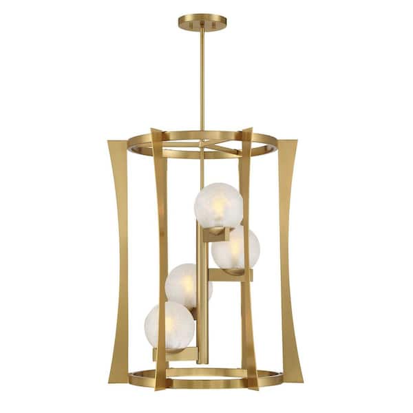Darien 4-Light Warm Brass Contemporary Pendant with Orb Ice Glass Shades