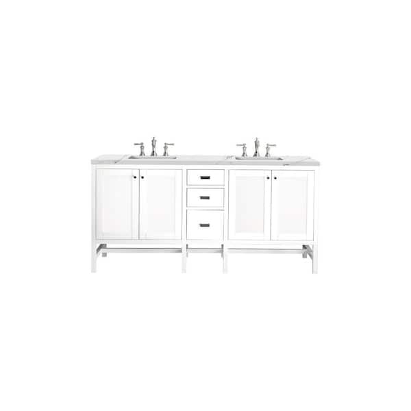 James Martin Vanities Addison 72 in. W x 23.5 in. D x 35.5 in. H Bathroom Vanity in Glossy White with Ethereal Noctis Quartz Top