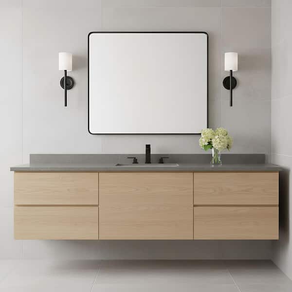 SCOTT LIVING Egmont Tall 1-Light Midnight Black Wall Sconce With White Linen Shade