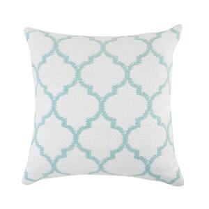 Robin 20 in. x 20 in. White/Blue Geometric Square Outdoor Throw Pillow