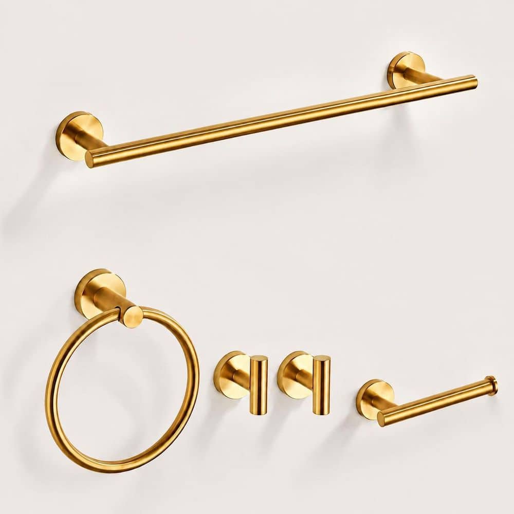 5-Piece Bathroom Hardware Set in Brushed Gold Stainless Steel with 24 Inch Wall Mounted Towel Bar and Robe Hooks price history on PriceWatchPro