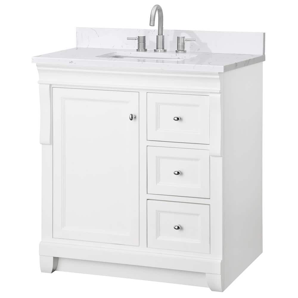 Naples 31 in. Single Sink White Bath Vanity with Cala White Engineered Stone Top (Assembled) price history on PriceWatchPro
