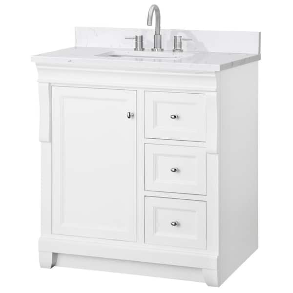 Naples 31 in. Single Sink White Bath Vanity with Cala White Engineered Stone Top (Assembled)