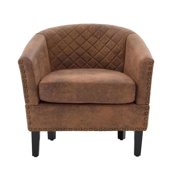 Modern Coffee Microfiber Wood Frame Accent Arm Chair with Nailhead Trims