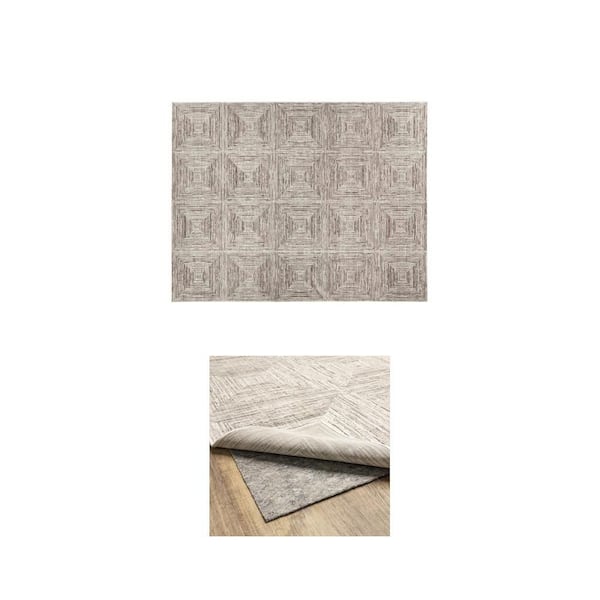 Catalina Gray 7 ft. 10 in. x 10 ft. Area Rug and Gray 7 ft. x 9 ft. Non-Slip Rug Pad Combo