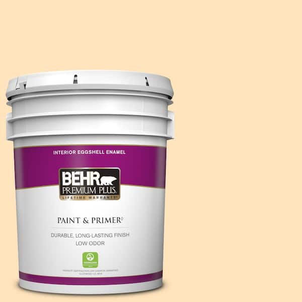 BEHR PREMIUM PLUS 5 gal. #P240-1 Cheese Powder Eggshell Enamel Low Odor Interior Paint & Primer