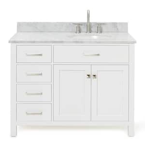 Bristol 43 in. W x 22 in. D x 35.25 in. H Freestanding Bath Vanity in White with Carrara White Marble Top