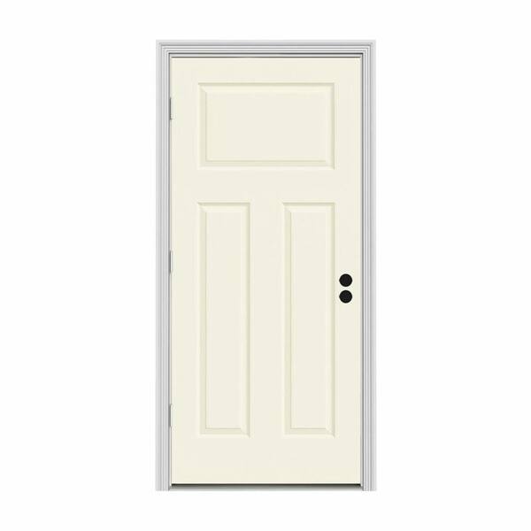 JELD-WEN 30 in. x 80 in. 3-Panel Craftsman Vanilla Painted Steel Prehung Right-Hand Outswing Front Door w/Brickmould