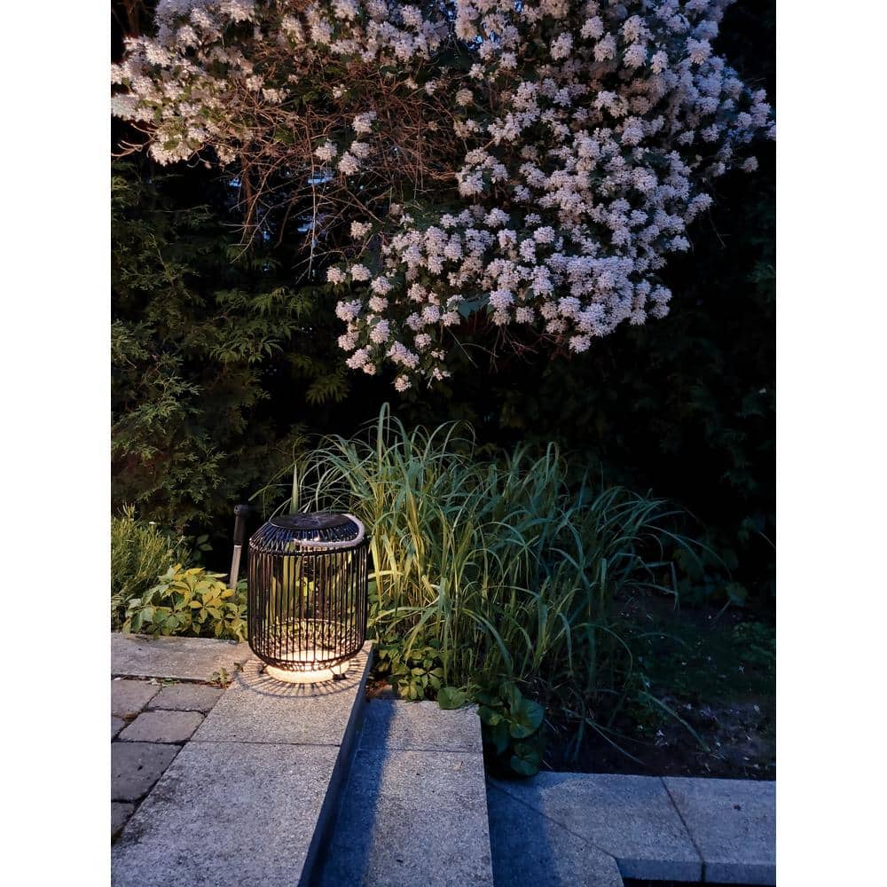Black Wicker Solar Powered LED Outdoor Floor Lamp