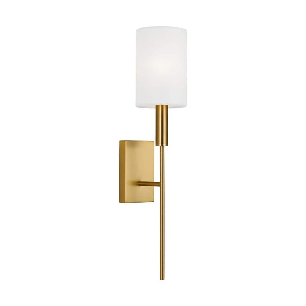 Burnished Brass Single Light Wall Sconce with White Drum Shade