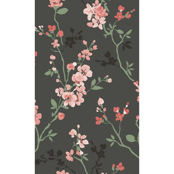 Walls Republic Black Classic Minimalist Floral Printed Non-Woven Non-Pasted Textured Wallpaper 57 sq. ft.