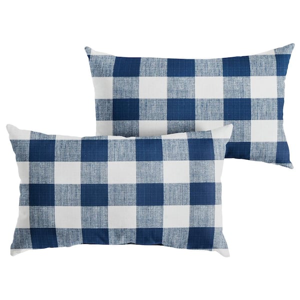SORRA HOME Sorra Home Dark Blue Buffalo Plaid Rectangular Outdoor Knife Edge Lumbar Pillows (2-Pack)