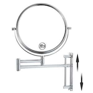 8 in. Double-Sided 1x/10x Magnifying Retractable Wall-Mounted Bathroom Makeup Mirror with Adjustable Base in Chrome