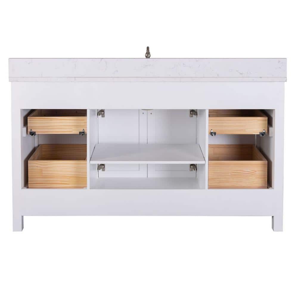 Jasper 60'' White Freestanding Single Bathroom Vanity with Carrara Top