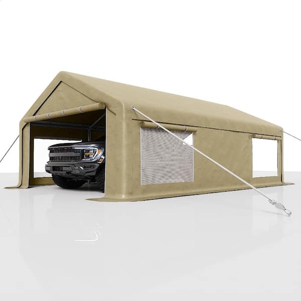 Heavy Duty 10x20 ft Portable Carport Garage with Roll-Up Front & Rear Doors,4 Windows