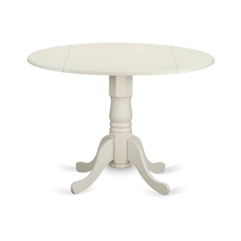 Linen White Round Drop Leaf Dining Table Set with Beige Upholstered Chairs