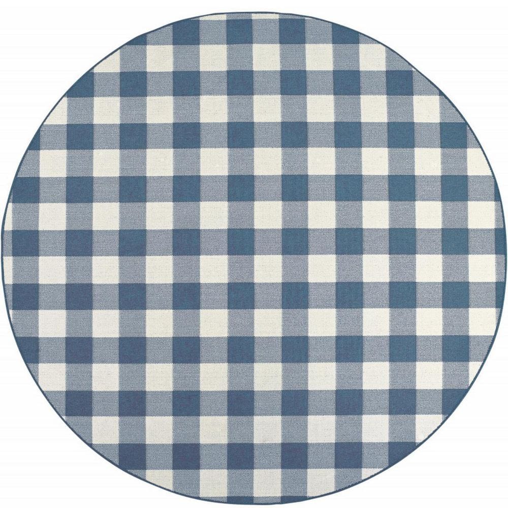 Blue, Ivory 8 ft. x 8 ft. Loomed Geometric Polypropylene Round Indoor/Outdoor Area Rug price history on PriceWatchPro