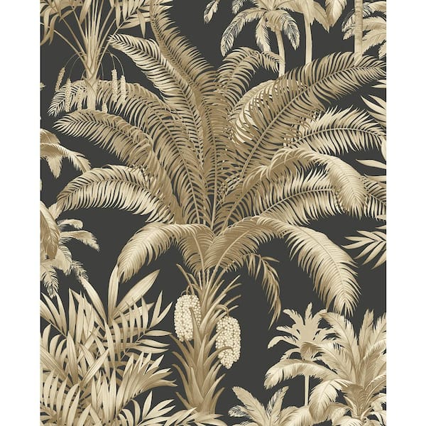 Seabrook Designs 56 sq. ft. Ironwork and Taupe Tropical Palm Beach Prepasted Paper Wallpaper Roll