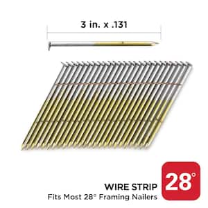 3 in. x 0.131 28-Degree Bright Finish Smooth Shank Wire Strip Framing Nails (2000 -Per Box)