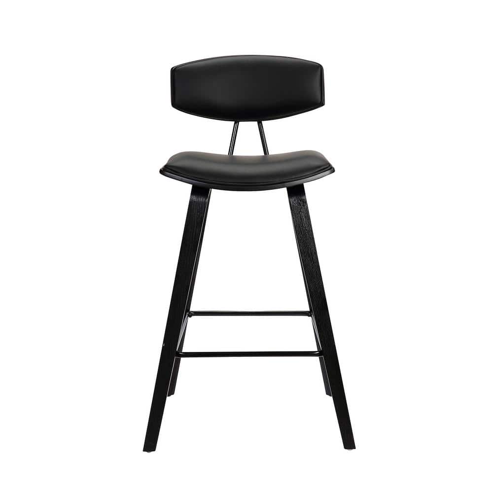 Fox 25.5" Black Faux Leather Counter Stool with Brushed Wood