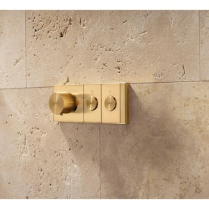 Anthem 2-Outlet Thermostatic Valve Control Panel with Recessed Push Buttons in Vibrant Brushed Moderne Brass