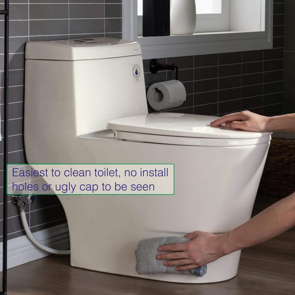 Biscuit Elongated One-Piece Dual Flush Toilet with Chrome Button